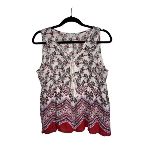 PATRONS OF PEACE Boho Hippy Festival Floral Front Tassel Sleeveless Top - Picture 1 of 9